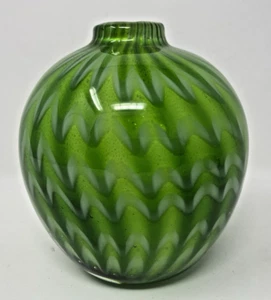 Crate And Barrel Ziggy Green Swirl Heavy Cased Art Glass Bud Vase 5” - Picture 1 of 8