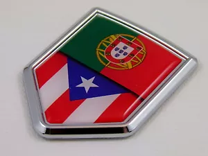 Portugal / Puerto Rico Flag Car Chrome Emblem Decal Sticker - Picture 1 of 2