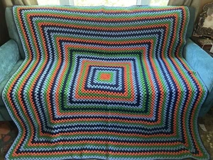 Vintage Beautiful Handmade Afghan Granny Blanket Groovy Hippie Multicolor 65x66” - Picture 1 of 1
