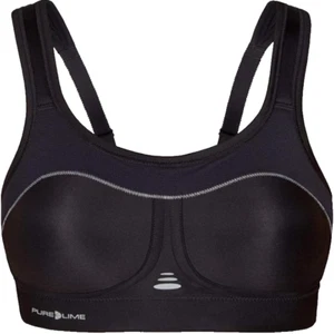 Sujetador deportivo de compresión Pure Lime negro Reino Unido 30E Coolmax sin cables alto impacto - Imagen 1 de 4