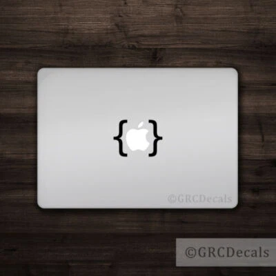 Curly Brackets - Mac Apple Logo Laptop Vinyl Decal Sticker Macbook Punctuation - Image 1 of 2