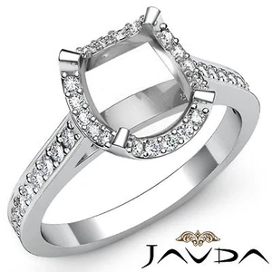 Halo Pave Set Cushion Semi Mount Diamond Engagement Ring 14k White Gold 0.4Ctw - Picture 1 of 6
