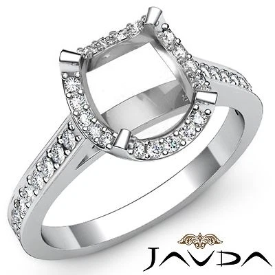 Halo Pave Set Cushion Semi Mount Diamond Engagement Ring 14k White Gold 0.4Ctw - Image 1 of 4