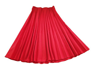 Vintage Red Pleated Midi Skirt Size 8 Double Knit Elastic Waist Pull Up