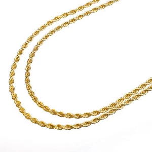 Juego de 2 piezas de collar de doble cadena enchapado en oro amarillo 14K de cuerda de 2,5 mm para hombre de 22""+26 - Imagen 1 de 3