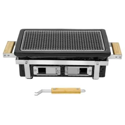 Parrilla portátil Hibachi de carbón en negro con elevador de rejilla y acero inoxidable Foto 1 de 4