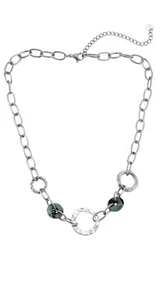 Damen Edelstahl Kette Naturstein Grün Halskette Ankerkette Silber Neu - Bild 1 von 3