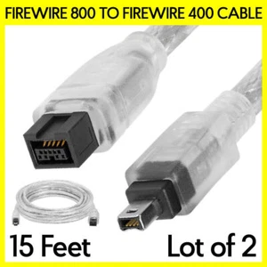 Confezione da 2 cavi FireWire da 800 a 400 15 piedi da 9 pin a 4 pin IEEE1394b/1394a cavo dati - Foto 1 di 3
