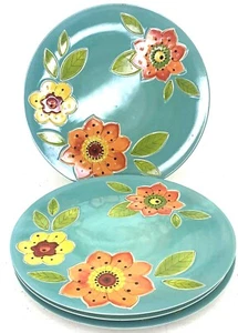 "Platos de almuerzo de melamina 4 puertas de artículos de Laurie Gates patrón floral azulado 11""" - Imagen 1 de 6