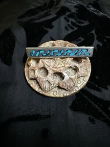 Vintage Mexican Sterling Silver & Turquoise Chip Inlay Tie Clip Signed TM-06 - Picture 1 of 6