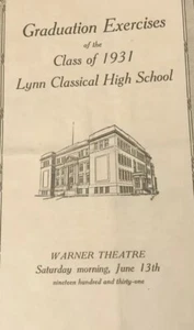 Vintage Lynn Massachusetts High School Graduation Program 1931 - Picture 1 of 5