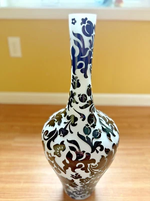 Vintage Chinese Peking Glass Vase Gloss Black & Matte White 21" Tall - Image 1 of 4