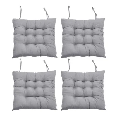 Set of 4 Chair Seat Pads Cushions Tie on Dining Garden Room Kitchen Patio Grey - Image 1 of 4