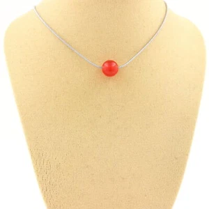 Necklace 1 Red Chalcedony Pearl 8 Mm. Stainless Steel Chain. Women's Necklace - Picture 1 of 5