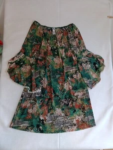Kleid mehrfarbig Honeyme Gr. M Damen lang Glockenärmel leicht Landhaus Kern 70er - Bild 1 von 6