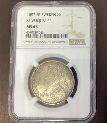 1897 EB SUECIA 2 coronas jubileo de plata Oscar II MS65 Foto 1 de 2