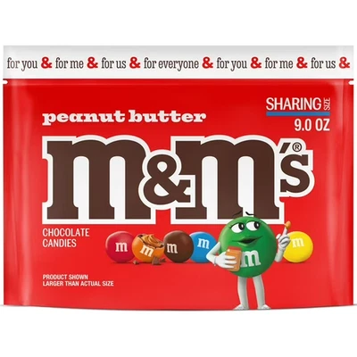 Caramelo de chocolate con leche con mantequilla de maní M&M's, tamaño compartido - bolsa de 9 oz Foto 1 de 4