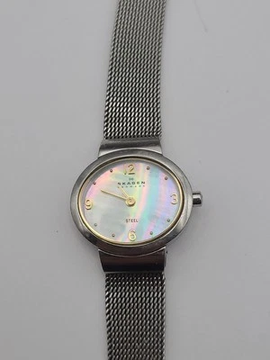 Skagen Watch 325SGS Women’s MOP Dial Oval Mesh Band New Battery Working - Image 1 of 4