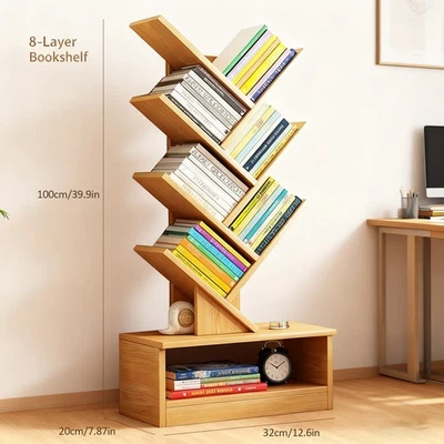 8 Shelf Wooden Bookshelf Display Tree Rack With Drawer For Book Storage Shelf AU - image 1 of 4