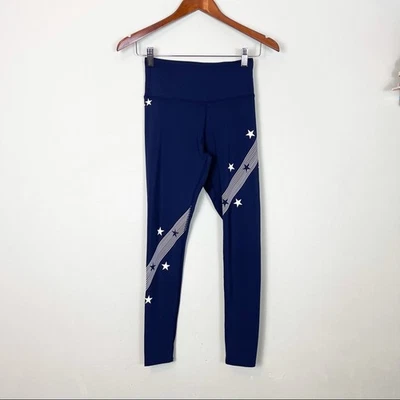 Leggings esportivas femininas Soulcycle azul marinho e branco estrelas tamanho XS - Imagem 1 de 4
