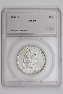 1858-O SEATED LIBERTY MEDIO DÓLAR ELECCIÓN AU Foto 1 de 2