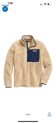 Suéter Pullover Sherpa Tostado Vineyard Vines Niños Talla Grande 1/4 Cremallera Preppy Foto 1 de 4