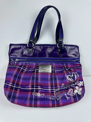 Bolso de Mano Coach Poppy Glam a Cuadros - Borde Púrpura Multi Charol Foto 1 de 4