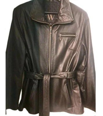  W Winlit New York Mujer Chaqueta de Cuero Abrigo Cinturón Cremallera Bolsillos Negro L EC Foto 1 de 4