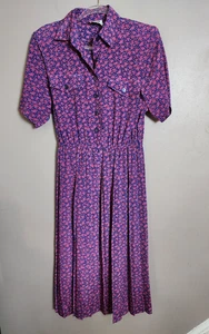 Vintage Leslie Fay Purple Floral Dress Size 8 - Picture 1 of 5