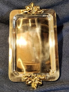 (E2) - 15" × 8" Stainless Steel Tray w/ Gold Tone Handles New Old Stock Stanhome - Picture 1 of 11