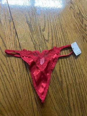 VTG DELICATES SATIN string THONG panty panties red heart trim size 7 NWT - Image 1 of 4