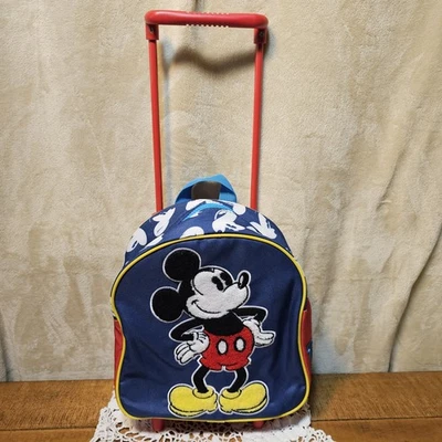 Disney Mickey Mouse Child Toddler Carry On Wheels Rolling Backpack Big patch  - Image 1 of 4