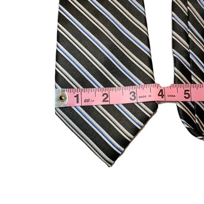 Saddlebred Designer Tie Men's 100% Silk Necktie Black White Blue Stripes - Image 1 of 4