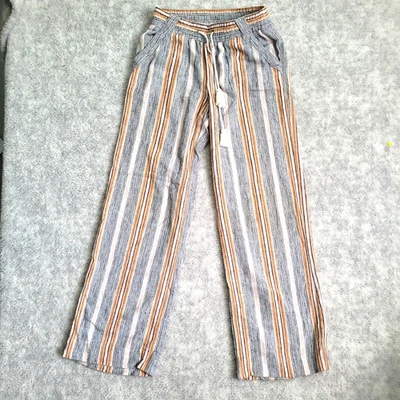 Pantalones informales Jolt Pull On pierna ancha pequeños a rayas mezcla de lino pierna ancha playa Foto 1 de 4