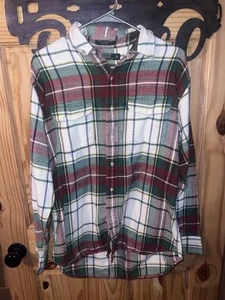 Ralph Lauren Mens Green Red White Long Sleeve Button Front Top XL 💯 Cotton - Picture 1 of 6