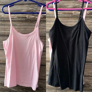Girls 7/8 Hanes pink camisole & falls creek black spaghetti strap built-in bra  - Picture 1 of 5