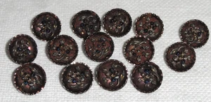 14 bottoni vittoriani abbinati ~ design fiore/foglia in metallo goffrato ~ camicetta - Foto 1 di 8