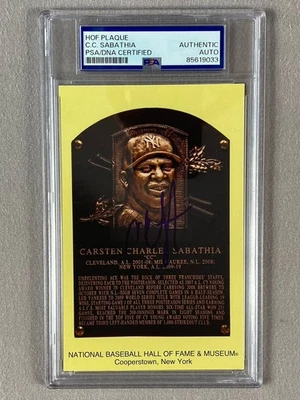 NEW YORK YANKEES CC SABATHIA AUTOGRAPH HALL OF FAME PLAQUE CARD PSA/DNA SLAB 033 - Image 1 of 2