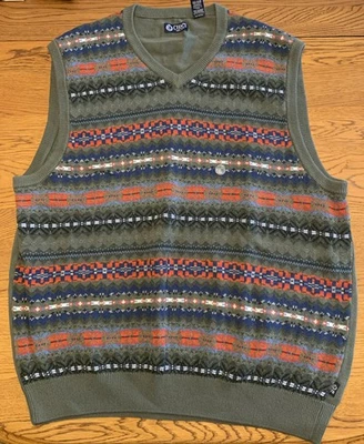 Chaps Sweater Vest 2XL Green Print Knit V Neck Casual Cotton Mens NWOT F61 - Image 1 of 4