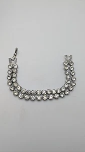 Beautiful Vintage Weiss Round Rhinestone Double Strand Bracelet - Picture 1 of 24