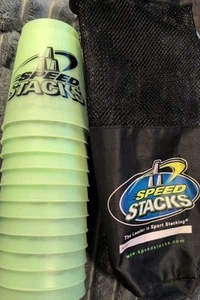 Speed Stacks 12 Official WSSA Sport Neon Glo Green Stacking Cups + Bag VGUC - Picture 1 of 5
