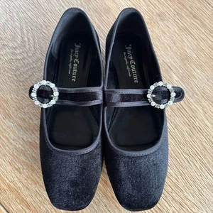 New Juicy Couture Bijoux Black Mary Janes Flats Pearl Rhinestone Buckle Sz 8.5 - Picture 1 of 9