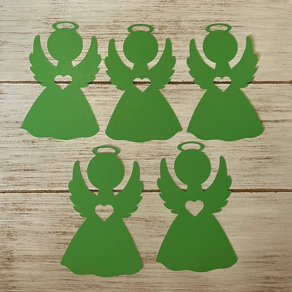 Green Paper Angels with Heart  Cut outs Die cuts Holiday Crafts Set of 30 - Image 1 of 1