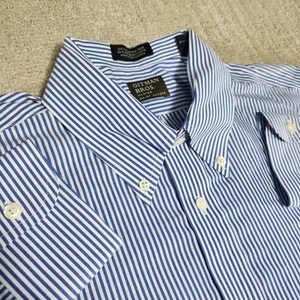 Gitman Bros Shirt Men 16 34 (XL) Striped Button Down Wrinkle Free Blue Buisness - Picture 1 of 8