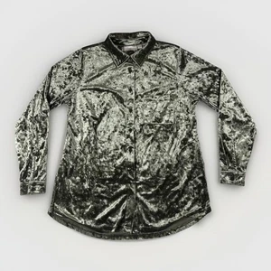 Nuova camicia Belle By Kim Gravel donna piccola verde velluto schiacciato elasticizzato bottoni - Foto 1 di 15