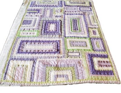 Edredón de cama Pottery Barn niños niñas pequeñas lavanda y verde 50"x 36"  Foto 1 de 4
