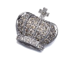 Auth KASAHARA MASUMI Pendant Brown &Clear Diamond Crown Cross 18K WG - Picture 1 of 4