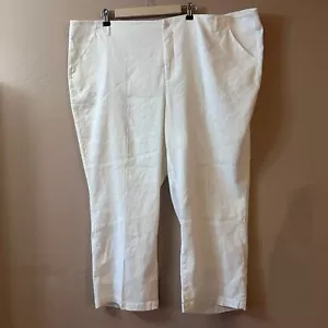 NYJD Marilyn Ankle Trouser Pants Stretch Linen White Plus Size 24 W Coastal NEW - Picture 1 of 8