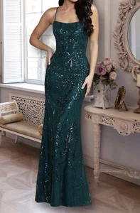 Robe de soirée de bal longue paillettes dos déclaration PromGirl verte neuve avec étiquette taille 6 - Photo 1/6