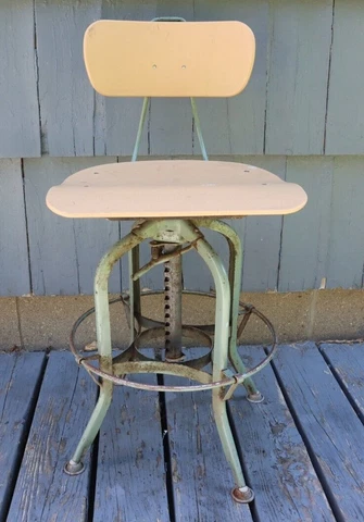1940s Rare Industrial Vintage UHL STEEL Toledo Metal Bar DRAFTING Chair Stool US Cover